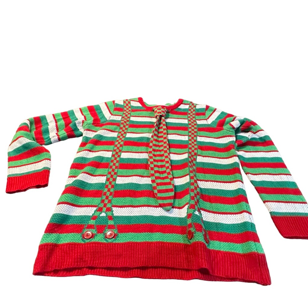 Ugly Christmas Sweater Crewneck‎ with Faux Tie and suspenders large